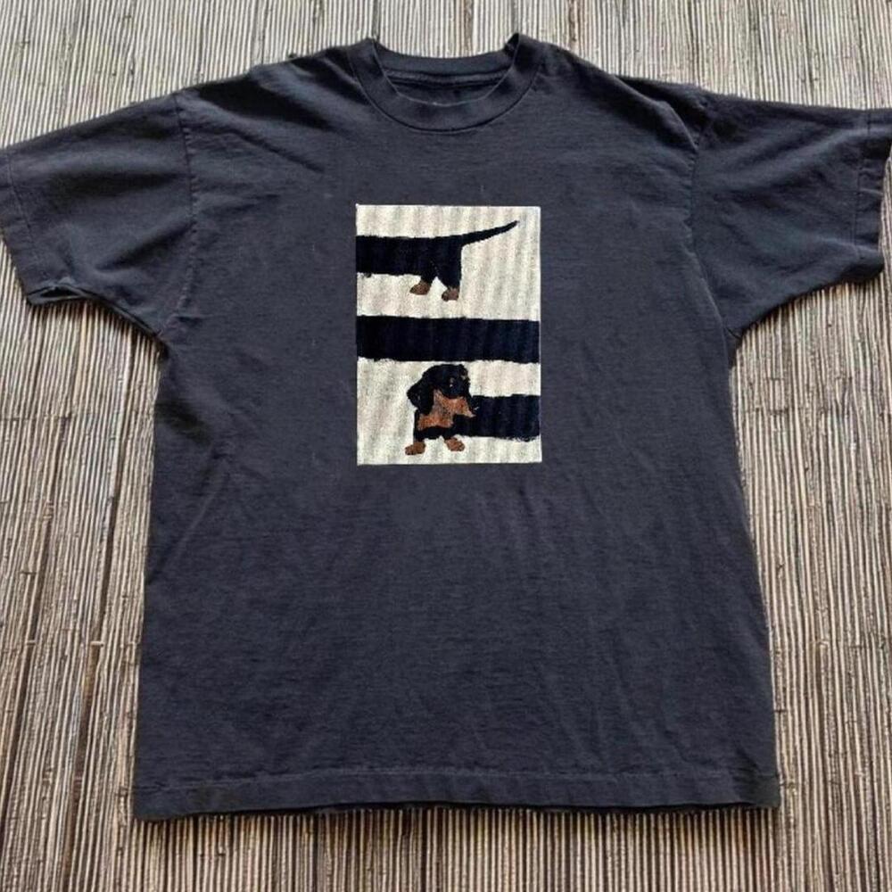 & Striped Dog Graphic Tee M